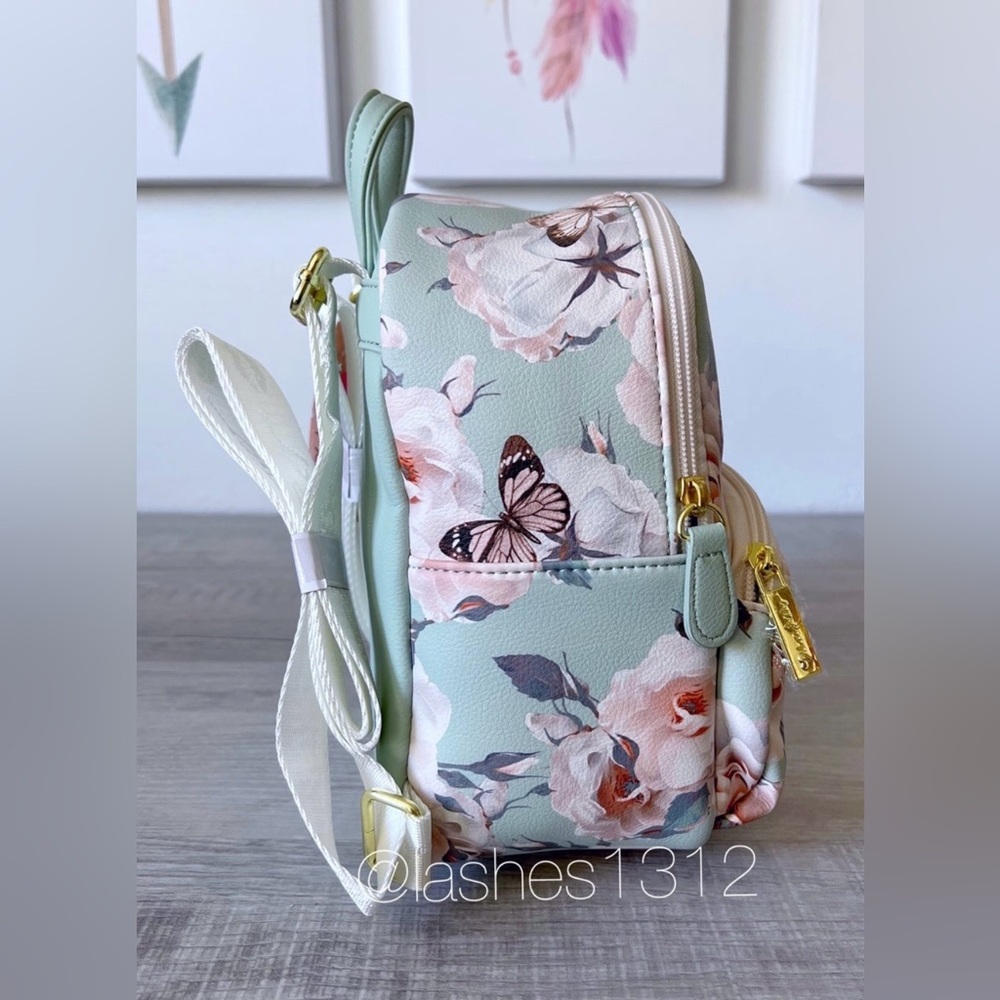 BETSEY JOHNSON Purse Peyton Mini Backpack Bag - Green Floral LBPEYTON - Picture 4 of 8
